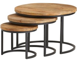 Salontafel Enzo set van 3 rond mangohout - Naturel