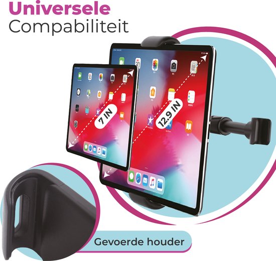 Support tablette voiture - Support tablette appui-tête - Support téléphone voiture - Compatible iPad, téléphone, tablette - Taille d'écran 7 à 12,9 pouces - Rotatif et inclinable (CNC17)