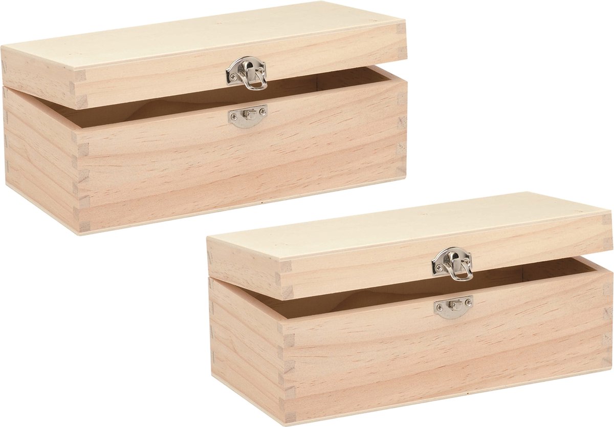 Glorex hobby schatkistje met sluiting en deksel - 2x - hout - 23 x 11 x 9 cm - Sieraden/spulletjes/sleutels - Opberg kistjes