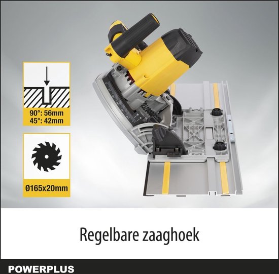 Powerplus POWX0562 Invalzaag - 1200W - Ø165mm - Incl. geleiderails, stofafzuigingaansluiting en 24T invalzaagblad