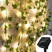 Tuinverlichting - Tuindecoratie - Lichtsnoer met bladeren - Klimop - Kunstmatig met lichtsnoer - Klimopslinger - Lichtketting voor binnen/buiten - 10 m, 8 modi, lichtketting op zonne-energie voor buiten, met 100 ledlampen, lenteplanten, decoratie