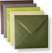 50 Cards & Crafts Luxe gekleurde Vierkante Enveloppen | bruin/groen tinten 14x14cm | Metallic | puntklepsluiting