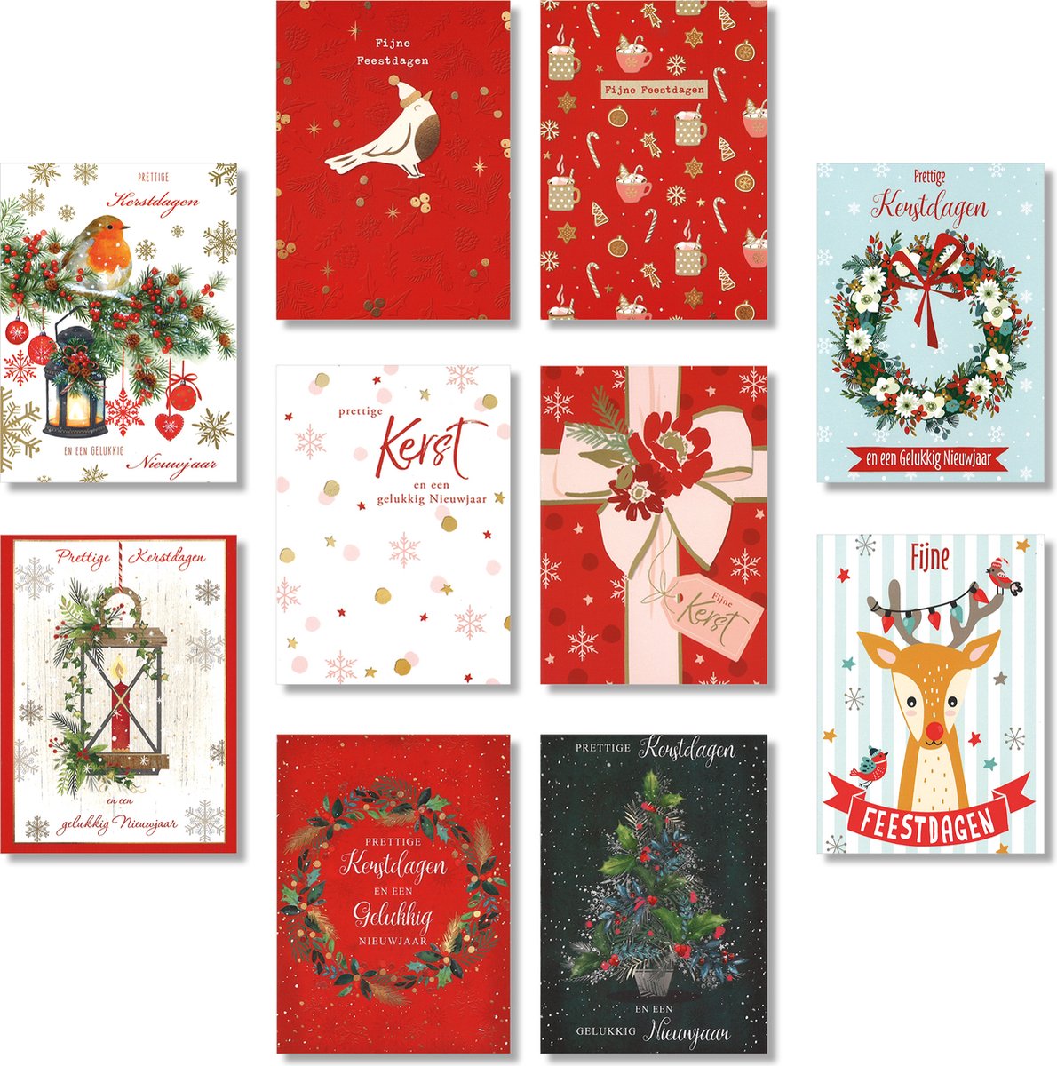Cardeau - 40 dubbele Kerstkaarten en Nieuwjaarskaarten - 5 doosjes - 8 motieven - 10,5 x 14,5 cm
