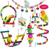 Pakket met 7 stuks kleurrijk vogelspeelgoed - parkieten en kleine papegaaien