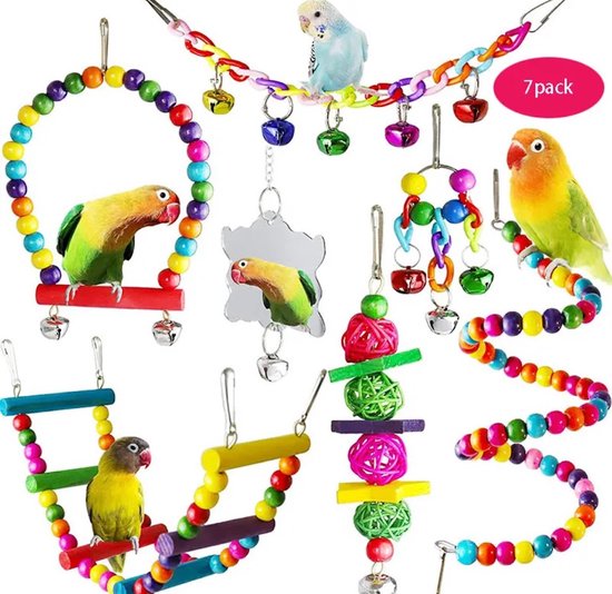 Paquet de 7 pièces jouets colorés pour oiseaux - perruches et petits perroquets