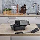 2 x ovenschaal, grootte klein en diep, anti-aanbaklaag, met greeprand, ook als lasagnevorm, braadpan of taartschaal te gebruiken, koolstofstaal, rechthoekig, zwart