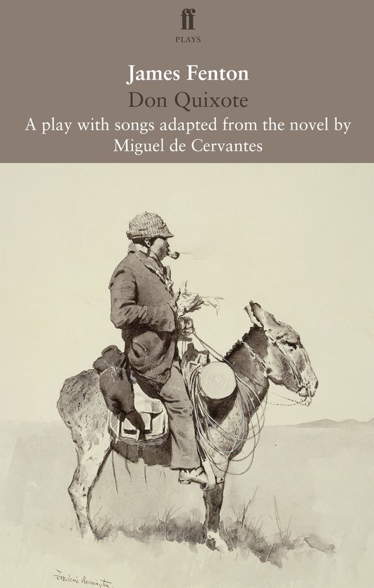Couverture du livre 'Don Quixote' par James Fenton. Illustration d'un homme sur un âne, par Frederic Remington.