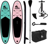 Pack 2 x Planche de stand up paddle gonflable 285 cm 100 kg max - rose & vert - Pacific - Pack complet planche & accessoires