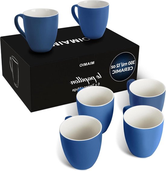 Foto: 6 x 350 ml aardewerk koffiemokken bekerset kleurrijke editie le papillon collectie blauw miami rondweg gratis verzending mokken set