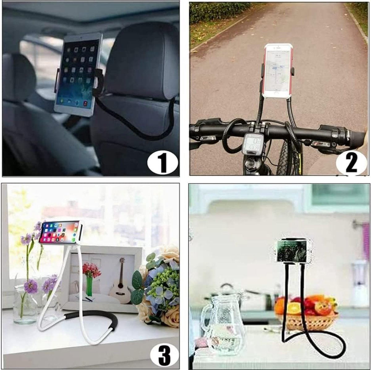 Mobiele Telefoonhouder Met Zwanenhals – 360° Verstelbare Klem, Lange Arm, Voor Bed, Keuken En Auto (max 3,5 Inch)