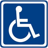 Gehandicapten sticker met rolstoel - blauw - Autosticker 8x 8 cm - Vierkante invalide sticker