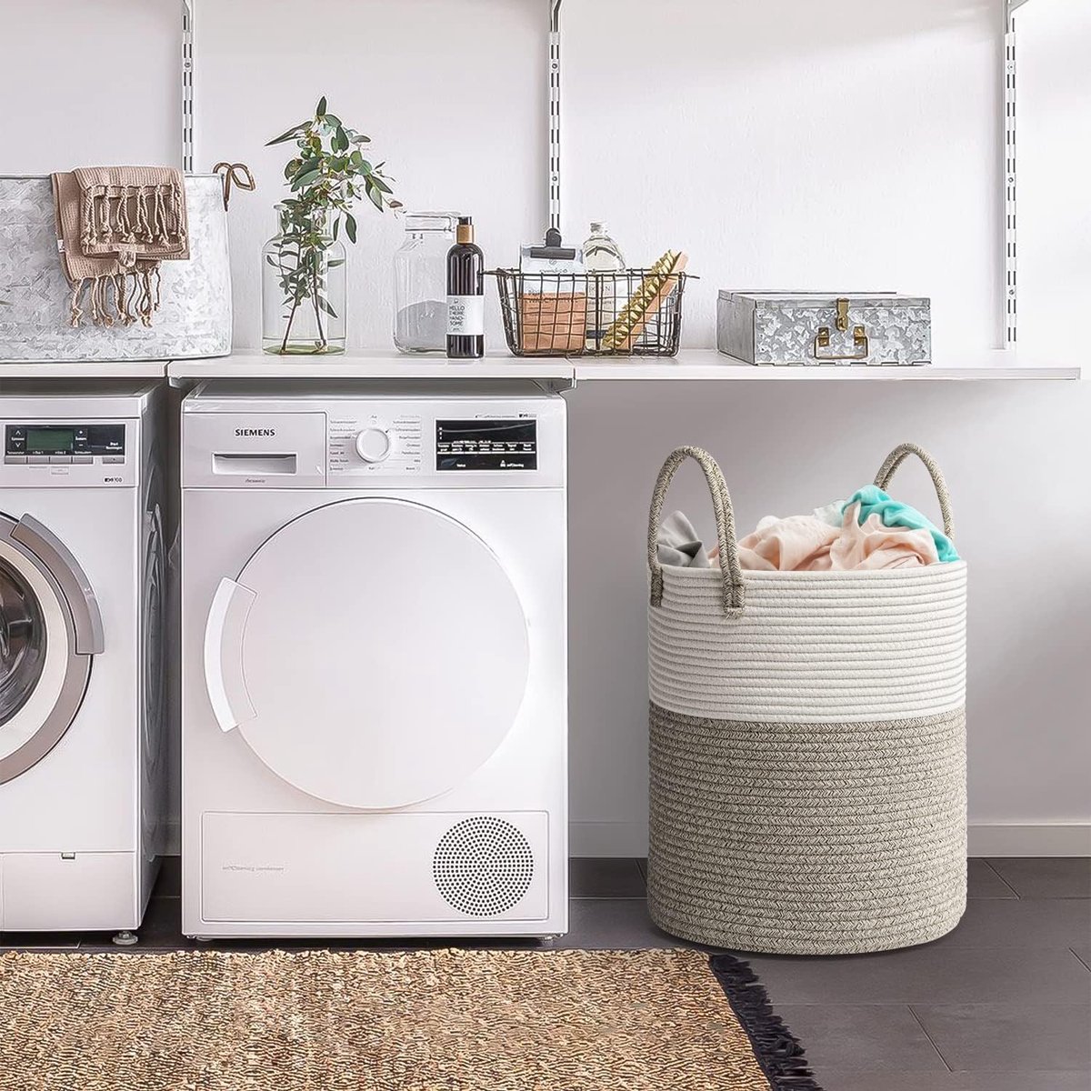 Panier à Linge 3 Compartiments OUSFOT 158L - Avec Couvercle Et Sacs Amovibles - Beige