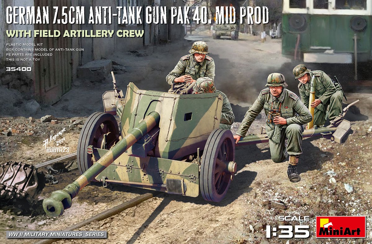 MiniArt Modelbouwpakket Militaire voertuigen - 35400 Duitse 7.5cm Anti-Tank Gun PAK 40 - mid. prod. w/field artillery crew Plastic - 1:35 - Modelbouw