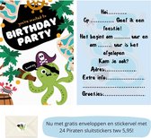 Uitnodiging kinderfeestje - Kinderfeest - Uitnodigingen - Verjaardag - Inclusief enveloppen - Eigen design en print - Wenskaart - Piraat - 20 stuks - A6