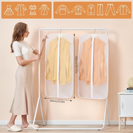 Stofbescherming, kledingbeschermhoes, ademend, 120 x 120 cm, dikke kledingzak, lang, stofdicht, bescherming tegen vocht, garderobestandaard, kleding, transparant venster met klittenbandsluiting