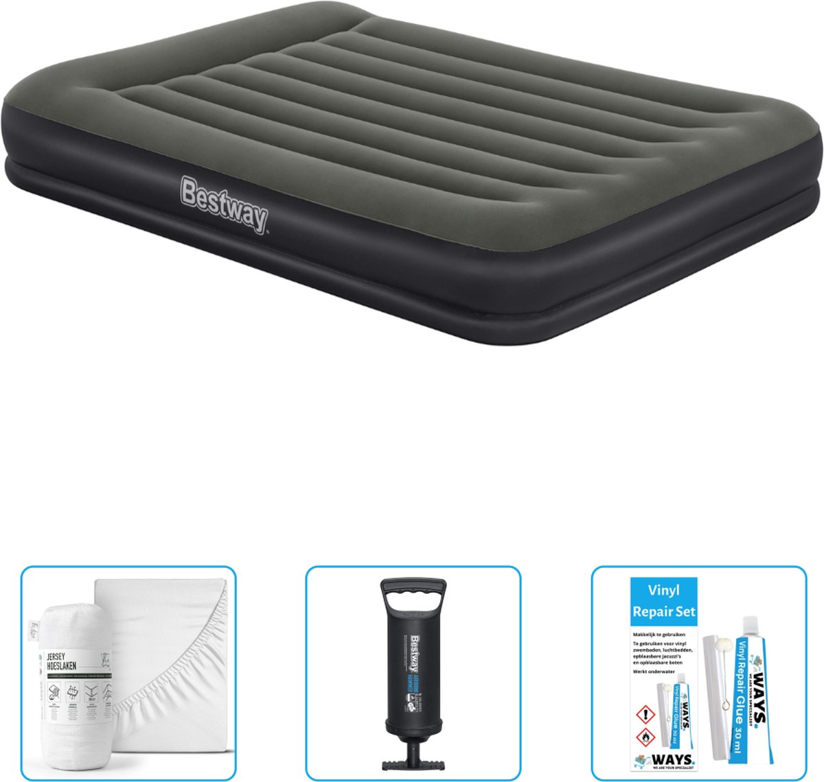Bestway luchtbed - 2-Persoons - 152 x 203 x 36 cm - Groen - Inclusief Hoeslaken - Pomp en Reparatieset