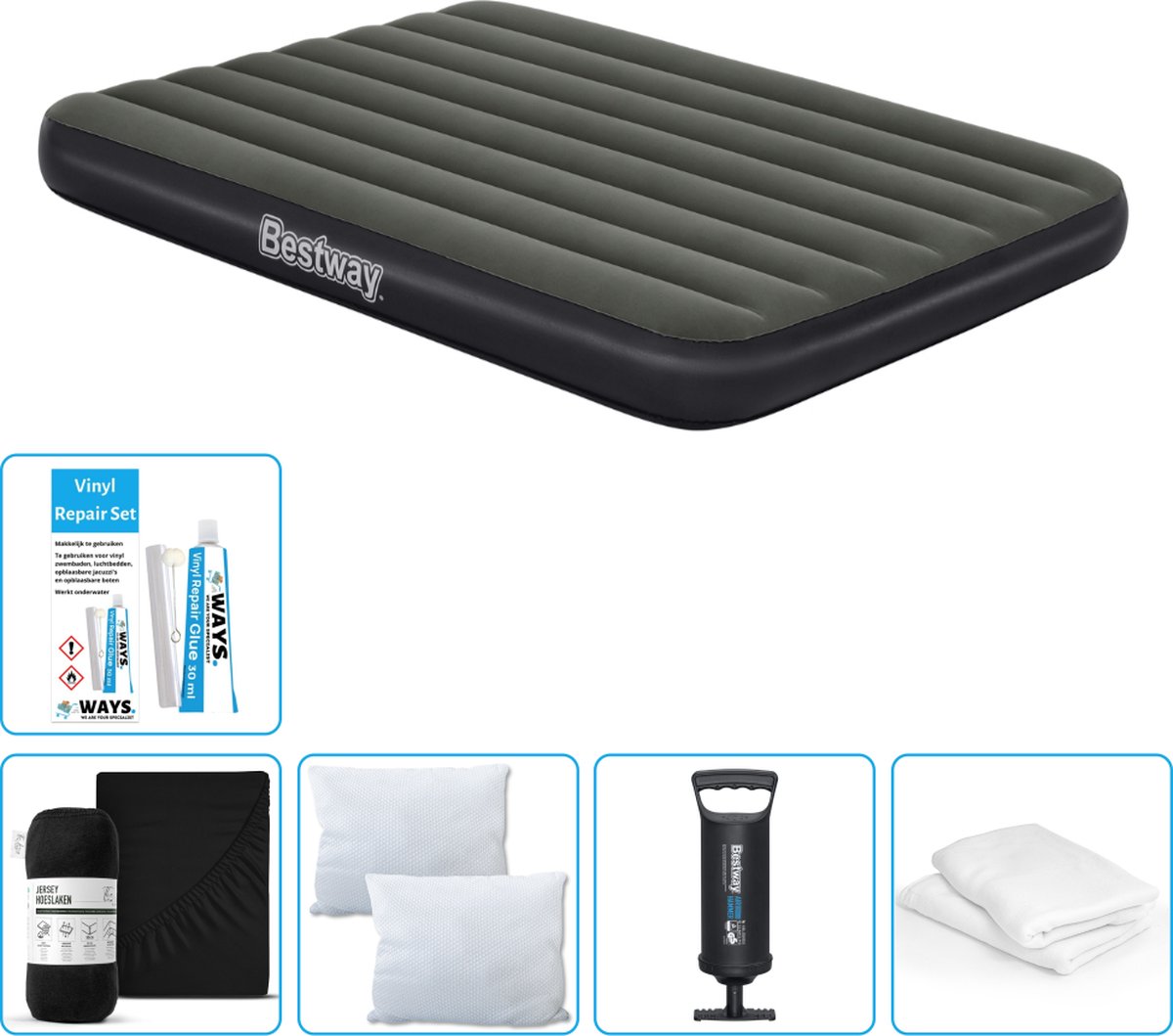 Bestway luchtbed - Twijfelaar- 137 x 191 x 25 cm - Groen - Inclusief Hoeslaken - Kussen - Kussenbeschermer - Pomp en Reparatieset