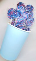 25 blauw-lila minilolly's in beker voor geboortefeestje of babyshower gender reveal