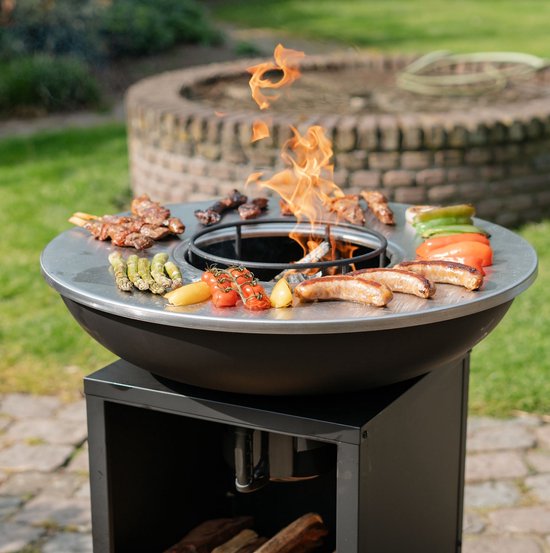 RJRoyal Living Plancha grill BBQ Amigo grillring met hoes en houtopslag vuurschaal rvs buitenkeuken grillring voor buiten 67x67x92cm van RJRoyal Living — afbeelding 2