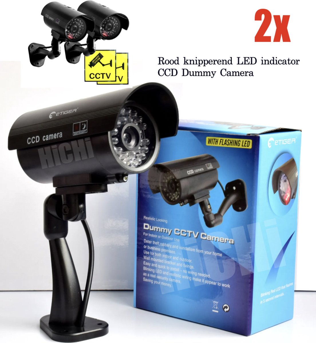 HiCHi® CCD Dummy Camera Fake camera - Nep camera - Beveiligingscamera - Fake Outdoor Nepcamera - Nep Security Cam met rood knipperend led indicator 2STUKS