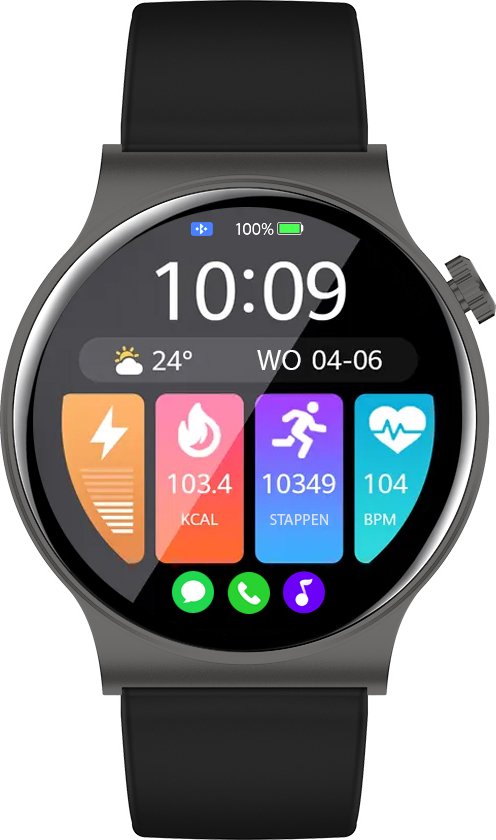 OOQE WATCH CS PRO - Smartwatch Heren en Dames | Geschikt voor iOS en Android | Full HD | Notificaties | Gezondheidsanalyse | Sportanalyse | GPS Koppeling | Bellen | Muziek/Audio Luisteren | Spelletjes | Ergonomisch | Nederlandstalig | Zwart/Antraciet