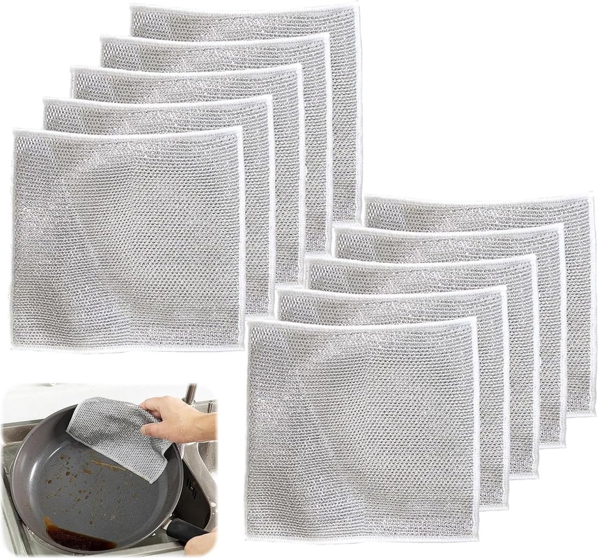Goedkoopste Set van 10 theedoeken van staaldraad, multifunctionele theedoeken van gaas, multifunctionele theedoeken van draad, krasbestendige theedoeken van draad, voor afwassen, toonbank, fornuis