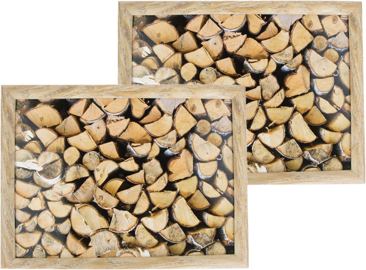 Mars & More Sierkussen - 2x Schootkussens/laptrays Openhaard Hout Print 43 X 33 Cm - Schoottafels - Dienbladen Voor Op Schoot Openhaardhout Multi