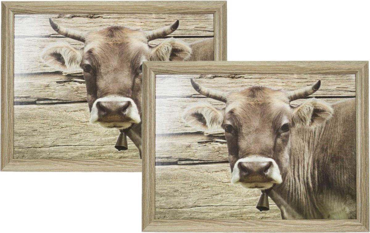 Mars & More 2x Schootkussens/laptrays Zwitserse koe print 43 x 33 cm - Schoottafels - Dienbladen voor op schoot Multi
