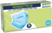 Merbach mondmasker blauw 3-lgs IIR oorlus - 5 x 50 stuks voordeelverpakking