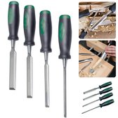 Professionele Steekbeitelset 4-delig - 6-12-18-24mm - Chroom Vanadium Staal - Ergonomische Greep - Vlijmscherp Geslepen - Incl. Beschermkap - Beitel - Houtbeitel - Steekbeitel - Beitelset