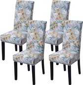 Universele stretch stoelhoezen, afneembare wasbare stoelhoes voor stoel, eetkamer, hotelceremonie, banket, keuken, huis, bruiloft, feest (set van 4, lichtgrijs-blauwe bladeren)