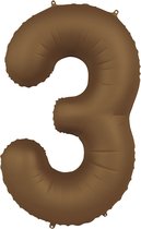 Folat - Folieballon Cijfer 3 Chocolate Brown - 86 cm