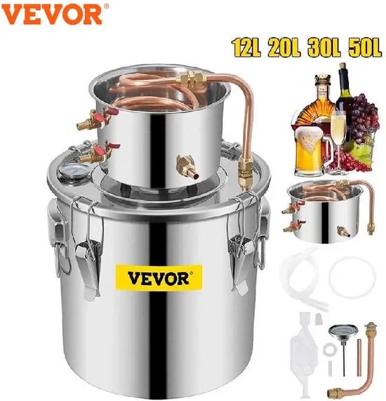 Foto: Vevor destilleer apparaat 20 liter destilleer ketel alcohol etherische olie bierbrouwen drank fermentatie