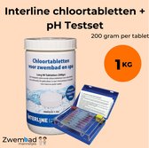 Interline Chloortabletten 200 gram 1 kg - Inclusief pH & chloor Testset - Chloortabletten voor zwembad en jacuzzi - Chloor 200 gram - Inclusief gratis doseerschema