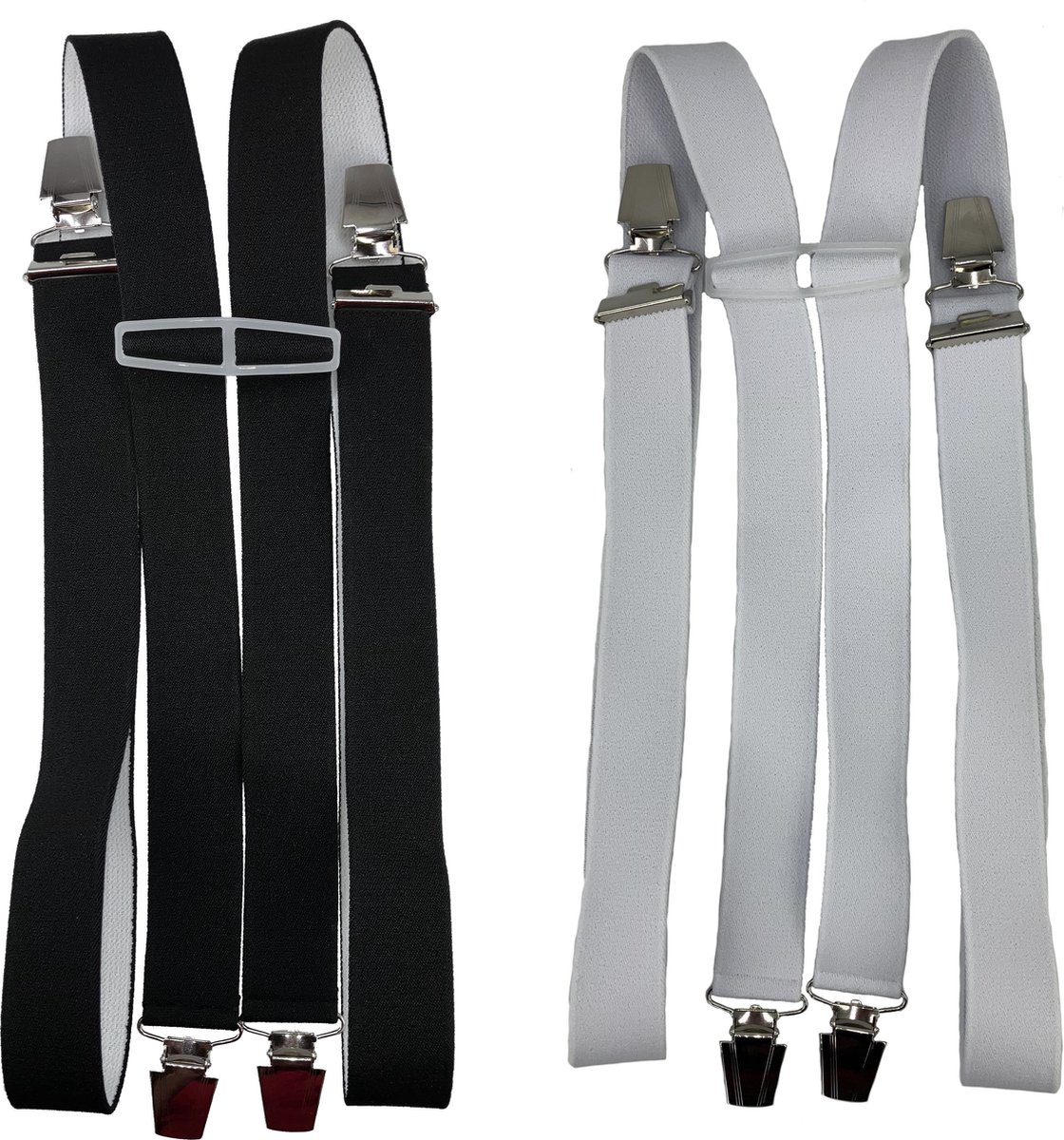 Duopack 4-punts Bretels Zwart/Wit met brede extra sterke stevige Clips