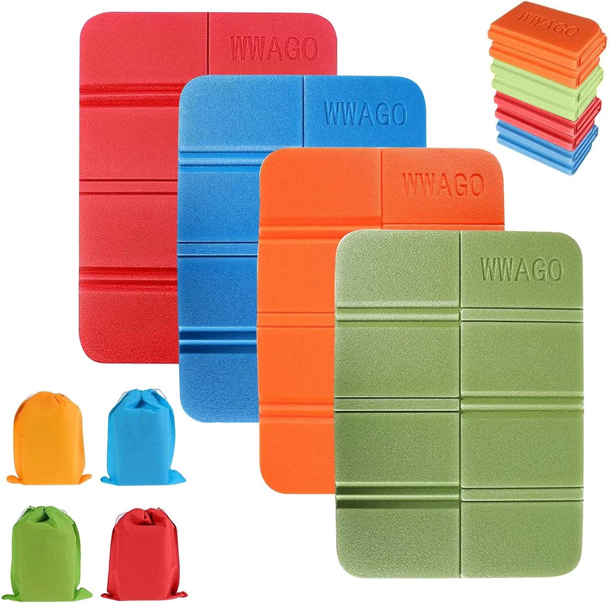 Lot De 2 Coussins De Siège Pliables étanches - Pour Plage, Camping, Pique-nique - 34x36 Cm Déplié - Avec Sacs De Rangement