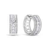 Juwelier Emo - 14 Karaat Witgouden Oorbellen Zirkonia Stenen - 17 mm - 6.5 mm Breed