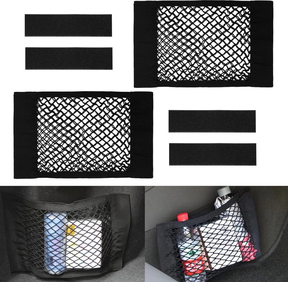 Image of 2 stuks kofferbaknettas, nettas voor auto, kofferbaknet, bagagenet, 38 x 25 cm, universeel, elastisch, met klittenbandsluiting, voor auto, boten
