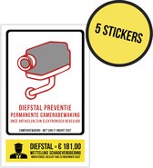 Pictogram/ sticker | Camerabewaking Wetgeving maart 2007 + Diefstal preventie | 9 x 15 cm | Onze artikelen zijn beveiligd | Winkeldiefstal | Dieven afschrikken | Diefstal | Politie | GAS-boete | Wettelijke schadevergoeding 181,00 euro | 5 stuks