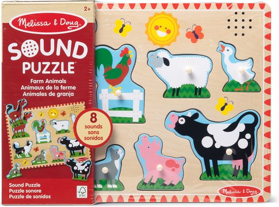 Melissa & Doug Farm Animals Geluidspuzzel - Houten Peg-puzzel met geluidseffecten (8 stuks)