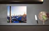 Inductieplaat Beschermer - Blauwe Gondels op de Zee bij Venetië op Zonnige Dag - 59x52 cm - 2 mm Dik - Inductie Beschermer - Bescherming Inductiekookplaat - Kookplaat Beschermer van Zwart Vinyl