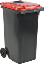 Afvalcontainer 240 liter grijs met rood deksel met glasrozet en driekantslot | Statiegeld inzamelen | Kliko