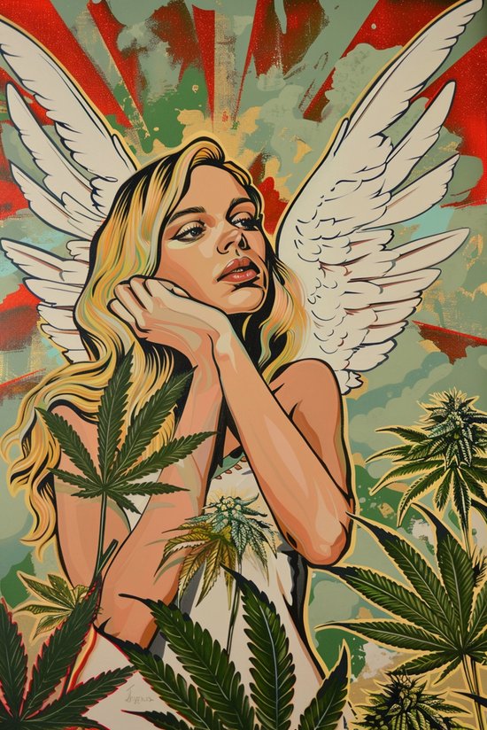 Wiet Engel Poster | Wietposter | Modern Art | Cannabisposter | Wiet art | Weed Art | Huisdeco | Abstracte poster | 61x91cm | Wanddecoratie | Muurposter | CW | Geschikt om in te lijsten