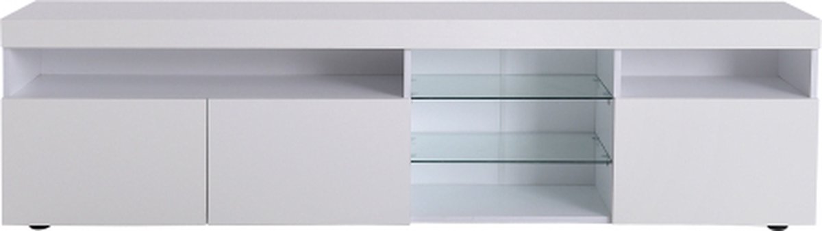 Glanzende tv-kast - Woonkamer tv-kast met ledverlichting - 6 deuren en 2 lades - wit en grijs