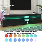 Zwart modern TV-meubel, helder paneel, variabele LED-verlichting, woon- en eetkamer 180cm
