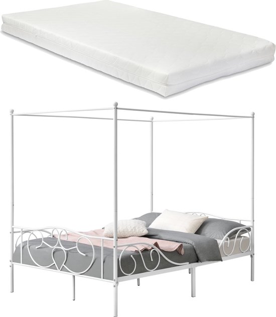 4 Post Bed Frame Gordijnen RVS Hemelbed Frame Post Hemelbed Post Polen Elegant, Comfortabel En Eenvoudig Te Installeren Past Bed Maat,Wit,twin