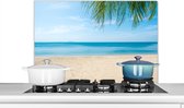 Spatscherm keuken 80x55 cm - Kookplaat achterwand Strand - Tropisch - Palm - Muurbeschermer - Spatwand fornuis - Hoogwaardig aluminium