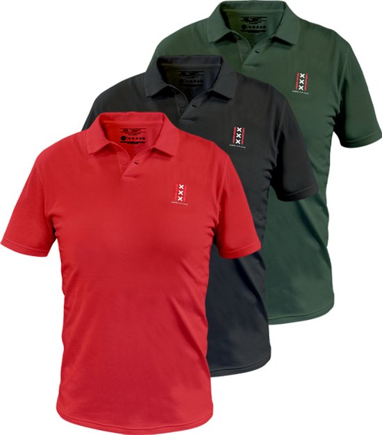 J.A.C. 3-PACK Polo - Dry Fit- Amsterdam Heren Poloshirt Sportpolo Rood/Antraciet/Groen Maat L