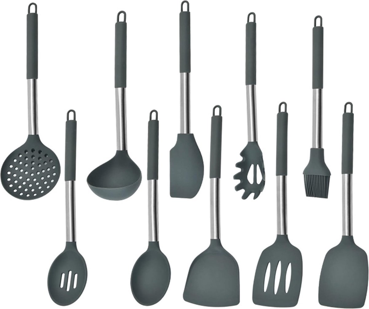 Set van 24 siliconen keukenhulpen, hittebestendig, BPA-vrij, siliconen, keukengerei, spatel, kooklepel, vaatwasmachinebestendig, anti-aanbakspatel voor het koken, kookgerei, zwart
