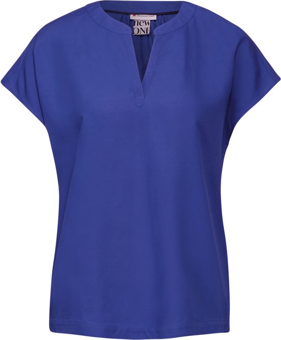 Street One QR Shirtblouse with splitneck solid - Dames Blouse - intense royal blue - Maat 36